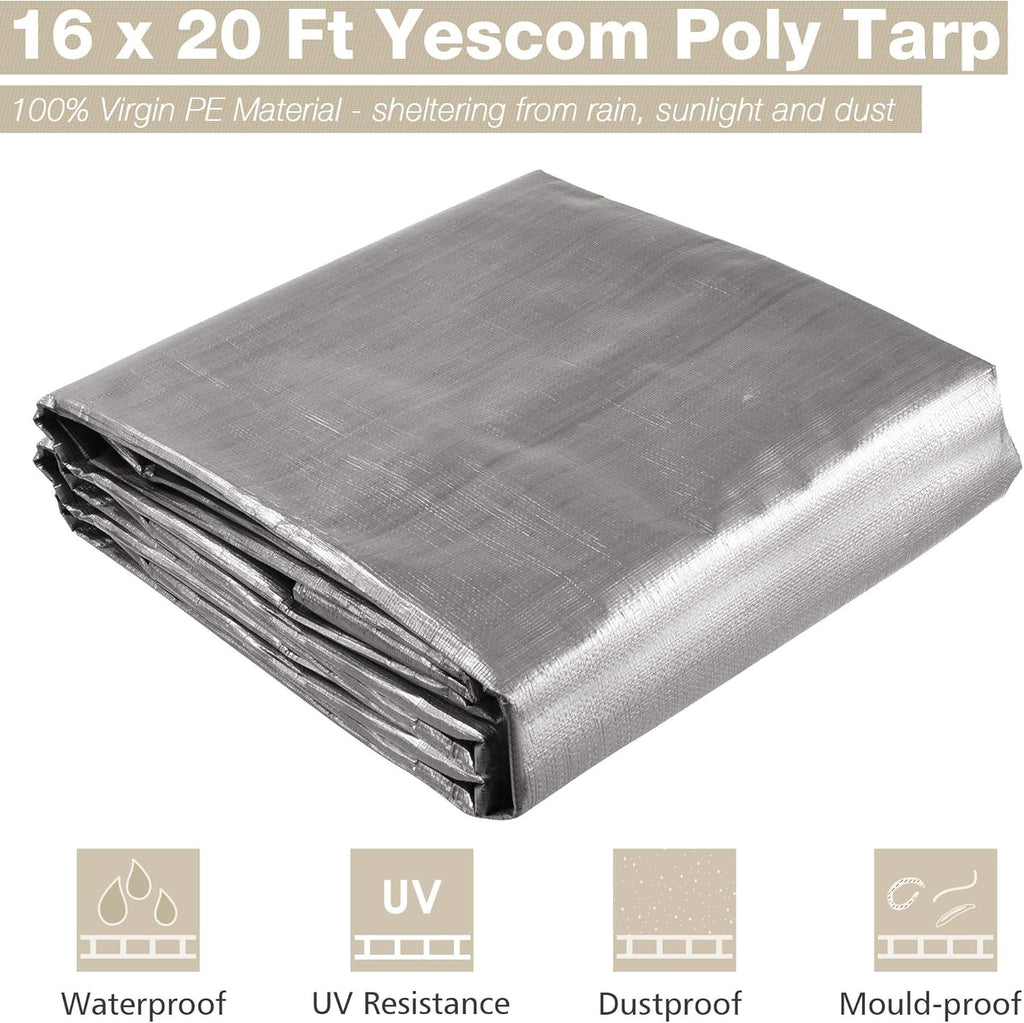Yescom 16x20 Ft 10 Mil Poly Tarp Protective Cover Tarpaulin Heavy Duty Reversible Silver Black Tarps