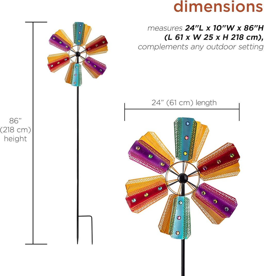 Alpine Corporation 86" Tall Outdoor Colorful Bejeweled Wind Spinner Stake Yard Decoration, Multicolor