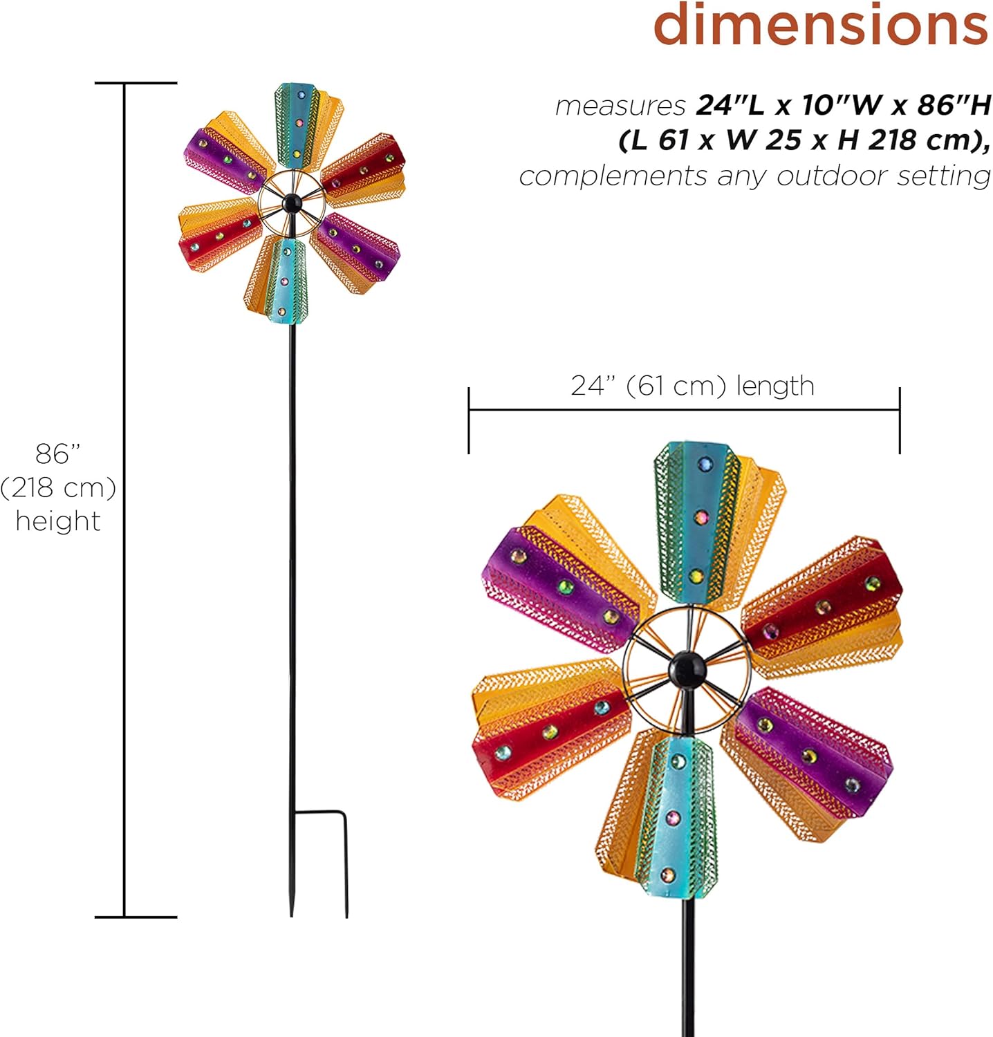 Alpine Corporation 86" Tall Outdoor Colorful Bejeweled Wind Spinner Stake Yard Decoration, Multicolor