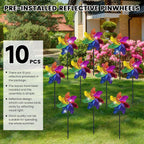 10 PCS Reflective Pinwheels for Yard and Garden Bird Devices Pre-Installed Sparkly Wind Spinner Deterrent to Scare Birds Away from Yard Patio Farm (Multicolor-2)
