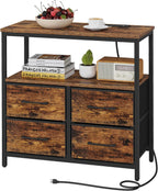 TUTOTAK Large Night Stand with Charging Station, Nightstand with USB and Type-C Port, Bedside Table with Cloth Drawers, End Table for Livingroom, Bedroom, Brown TB01BB081