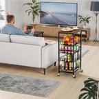 Fruit Vegetable Cart, 4-Tier Snack & Kitchen Cart on Wheels with Storage, Pull-Out Baskets & Wood Top, Rolling Organizer for Pantry, Living Room (Brown)