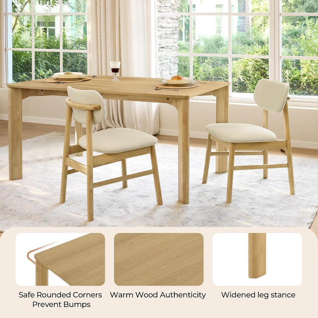 CHITA 59" Mid Century Modern Dining Table for 6, Rectangle Wood Kitchen & Dining Room Table, Solid Rubberwood Frame, Oak Venner