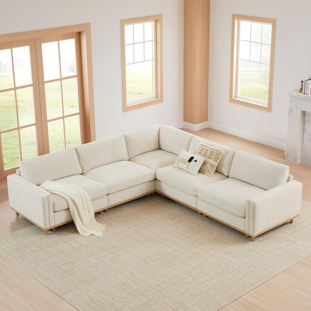 CHITA 114” Super Large Sectional Modular Sofa, Down Filled, 5 Seat, Linen | Down Filled, Sectional Modular Sofa, Super Large, Luxury, Extra-Deep Seats, High-leg Design