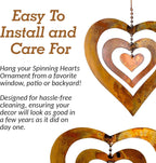 Happy Gardens Hanging Heart Ornament Spinner with a Flamed Finish | Outdoor Heart Decorations for Valentine's Day, Mother's Day | Garden and Backyard Gifts