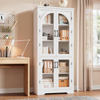 Garvee 70" Tall Kitchen Pantry Cabinet - Modern Display Cabinet with 4 Arched Glass Doors and Adjustable Shelves, Versatile Cupboard Organizers for Kitchen, Dining Room, Living Room, Bathroom, White