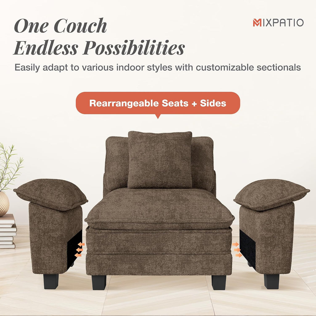 MIXPATIO 124" 4-Seat L Shaped Modular Sectional Sofa,Chenille Taupe | Modern Sectional Couches for Living Room, Wider Armrest and Deep Seat, Comfy Cloud Sofa, Soft Chenille Furniture