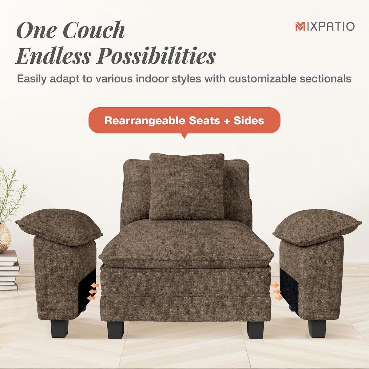 MIXPATIO 124" 4-Seat L Shaped Modular Sectional Sofa,Chenille Taupe | Modern Sectional Couches for Living Room, Wider Armrest and Deep Seat, Comfy Cloud Sofa, Soft Chenille Furniture