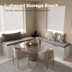 Mekminop Kitchen Breakfast Nook Bench, Backless Wood Corner Bench with Cushion Seat, L Shape Dining Bench with Hidden Storage Space, White