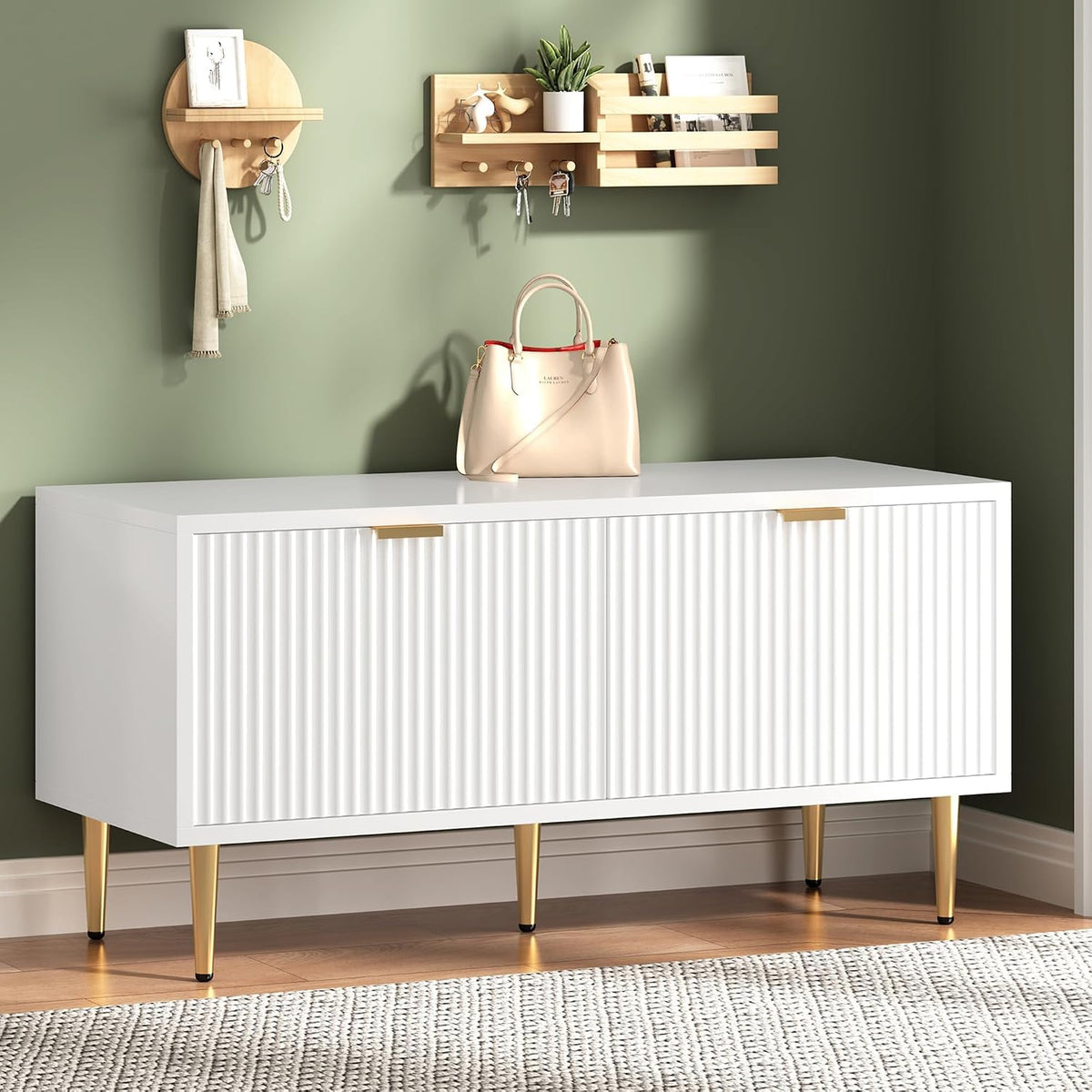 IDEALHOUSE Shoe Storage Bench, 42" Wooden Storage Chest, Loads 300 lb, Easy Assembly, Storage Ottoman Bench for Entryway Bedroom Living Room, White