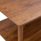 Modern Double-Layer Living Room Coffee Table, Rectangular Center Table with Open Storage Rack, Circular Rubber Wooden Leg Coffee Table, Stable and Durable, Easy to Assemble (Walnut + MDF)