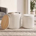 SONGMICS Vanity Stool, Set of 2, Round Storage Ottoman, Velvet | Small Coffee Table, Removable Lid, Easy Assembly, for Living Room, Bedroom, Cream White, ISLAND Collection ULOM017WD01
