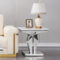23in Faux Marble End Table w/Y Stainless Steel Base, Night Stand Square End Table for Living Room Modern White and Silver Sofa Side Table witn High Glossy White Square Accent Table Bedside Table
