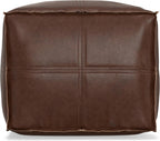 SIMPLIHOME Brody 18" Wide Square Pouf in Distressed Dark Brown Faux Leather | Boho footstool, coffee table and extra seating for living room or bedroom with assembled design, assembled; pouf ottoman.