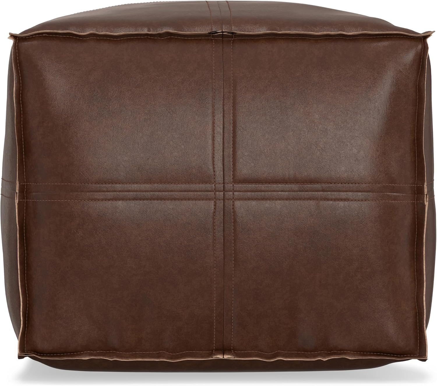 SIMPLIHOME Brody 18" Wide Square Pouf in Distressed Dark Brown Faux Leather | Boho footstool, coffee table and extra seating for living room or bedroom with assembled design, assembled; pouf ottoman.