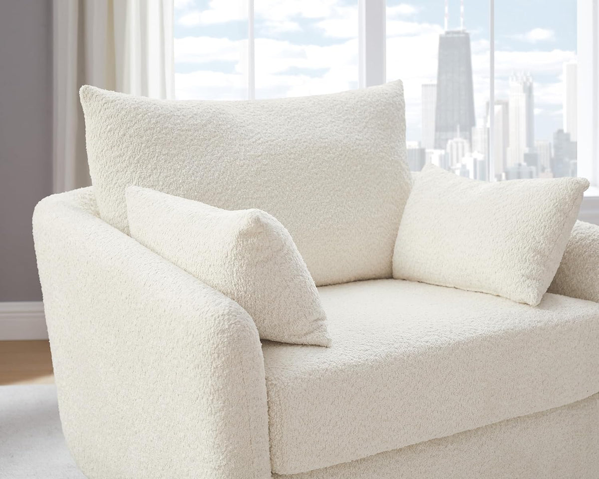 360° Swivel Accent Armchair Set of 2, 39.3" Oversized, Sherpa Boucle Fabric Sofa Chair with Removable Back & Arm Pillows, Swivel Chairs with Cozy Soft Padded, White