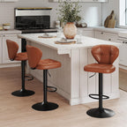 Bar Stools Set of 3 - Swivel Counter Height Barstools (Height Adjustable) | Modern Faux Leather Barstool/Chairs with High Backrest, 16.14" Large Base, Suitable for Kitchen Island, Dining Room (Brown)