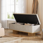 Tribesigns 50.39" Storage Bench with Padded Seat Cushion, Upholstered Shoe Bench with Flip Up Storage for Bedroom, Living Room, Entryway, Load up to 330 lb, Beige + Wood Color