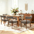 RNKSFX Upholstered Dining Chairs Set of 6, Walnut Wooden Kitchen & Dining Room Chairs, Mid Century Modern Fabric Farmhouse Dining Chairs Oversized Sturdy Rounded Chairs Curved Back, Tan Brown