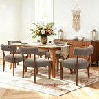 RNKSFX Upholstered Dining Chairs Set of 6, Walnut Wooden Kitchen & Dining Room Chairs, Mid Century Modern Fabric Farmhouse Dining Chairs Oversized Sturdy Rounded Chairs Curved Back, Tan Brown