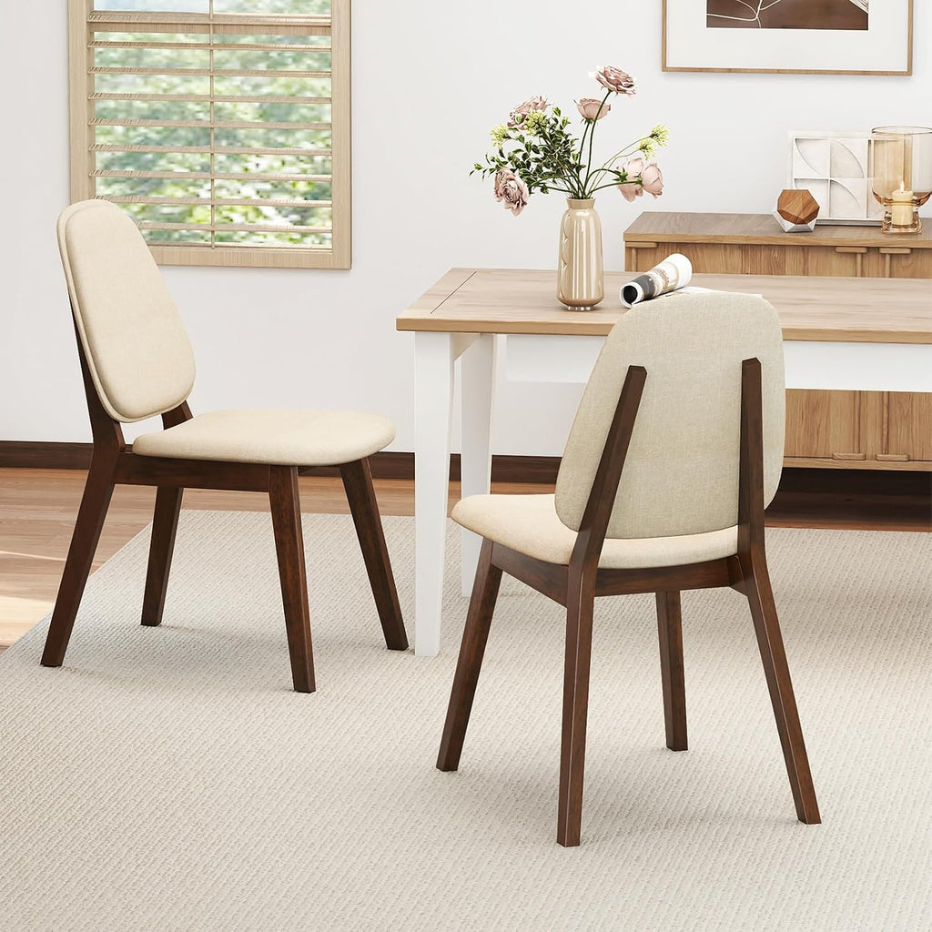GOFLAME Upholstered Dining Chairs Set of 2, Mid-Century Modern Kitchen Chairs with Padded Seat, Ergonomic Curved Backrest, Rubber Wood Legs, Accent Side Chairs for Dining Room, Living Room, Study
