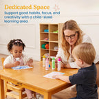 ECR4Kids 30in x 30in Square Hardwood Table with 16in Legs and Two 8in Chairs, Kids Furniture, Honey, 3-Piece | Durable rubberwood, GREENGUARD Gold Certified, ANSI/BIFMA Compliant, 2-3 years, 74 lb seat capacity, classroom & home use