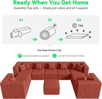 MONVANE Oversized Sectional Couch 10-Seat, Chenille, Rust Red | Sectional Couch for Living Room, Modular Cloud Sofa with Ottoman & 10 Throw Pillows, No Assembly Required