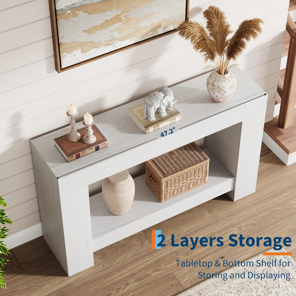 GAOMON 47" Farmhouse Console Table for Entryway - 2-Tier Storage Shelf, Rectangular Sofa Table for Living Room & Hallway, Heavy-Duty Accent Table Behind Couch