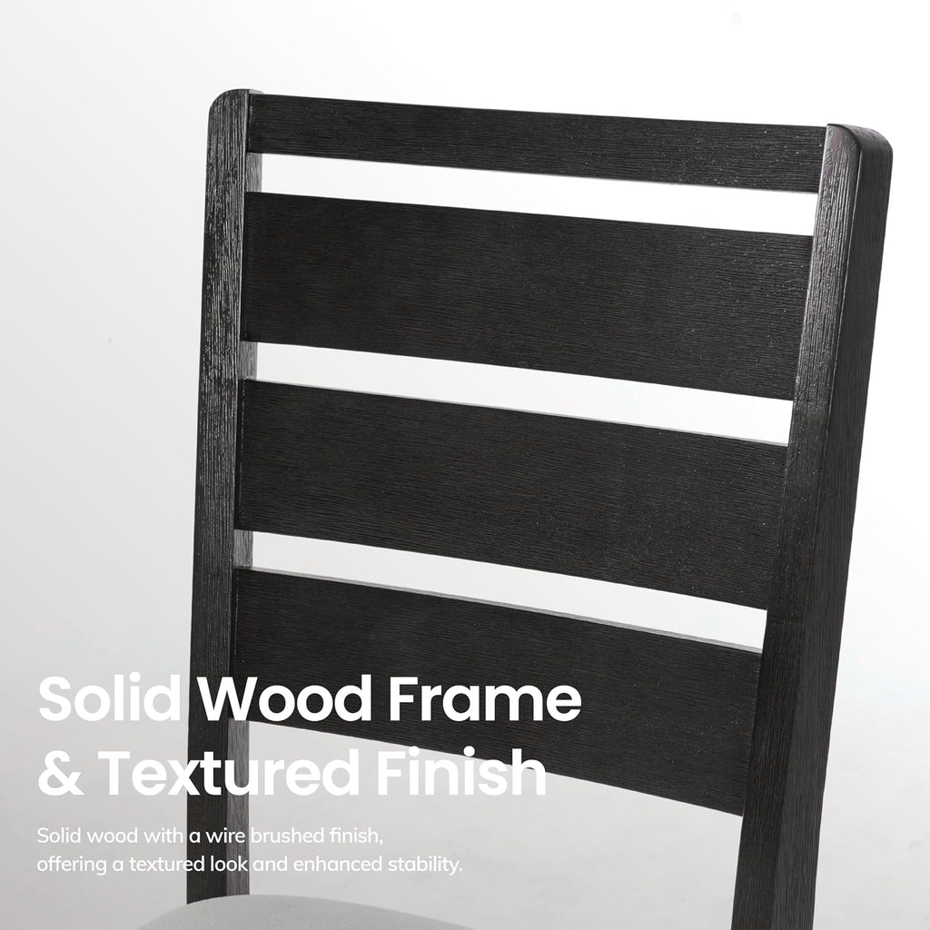 COLAMY Wooden Dining Chairs Set of 6, Farmhouse Upholstered Dining Room Chairs with 3.5" Thick Cushion, FSC Solid Wood Ladder Back Kitchen Chairs for Home and Restaurant, Easy Clean,Black