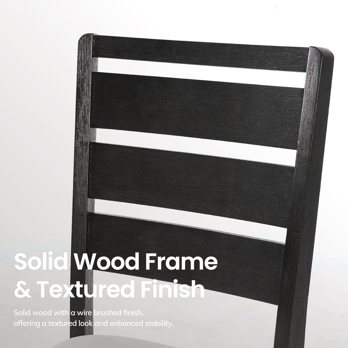 COLAMY Wooden Dining Chairs Set of 6, Farmhouse Upholstered Dining Room Chairs with 3.5" Thick Cushion, FSC Solid Wood Ladder Back Kitchen Chairs for Home and Restaurant, Easy Clean,Black
