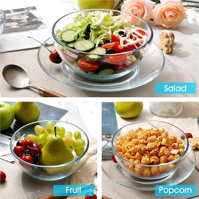 NUTRIUPS 7 Inch Medium Glass Prep Bowls, Tempered Glass Bowl Set of 4 Microwave and Oven Safe (7 inch, Set of 4)