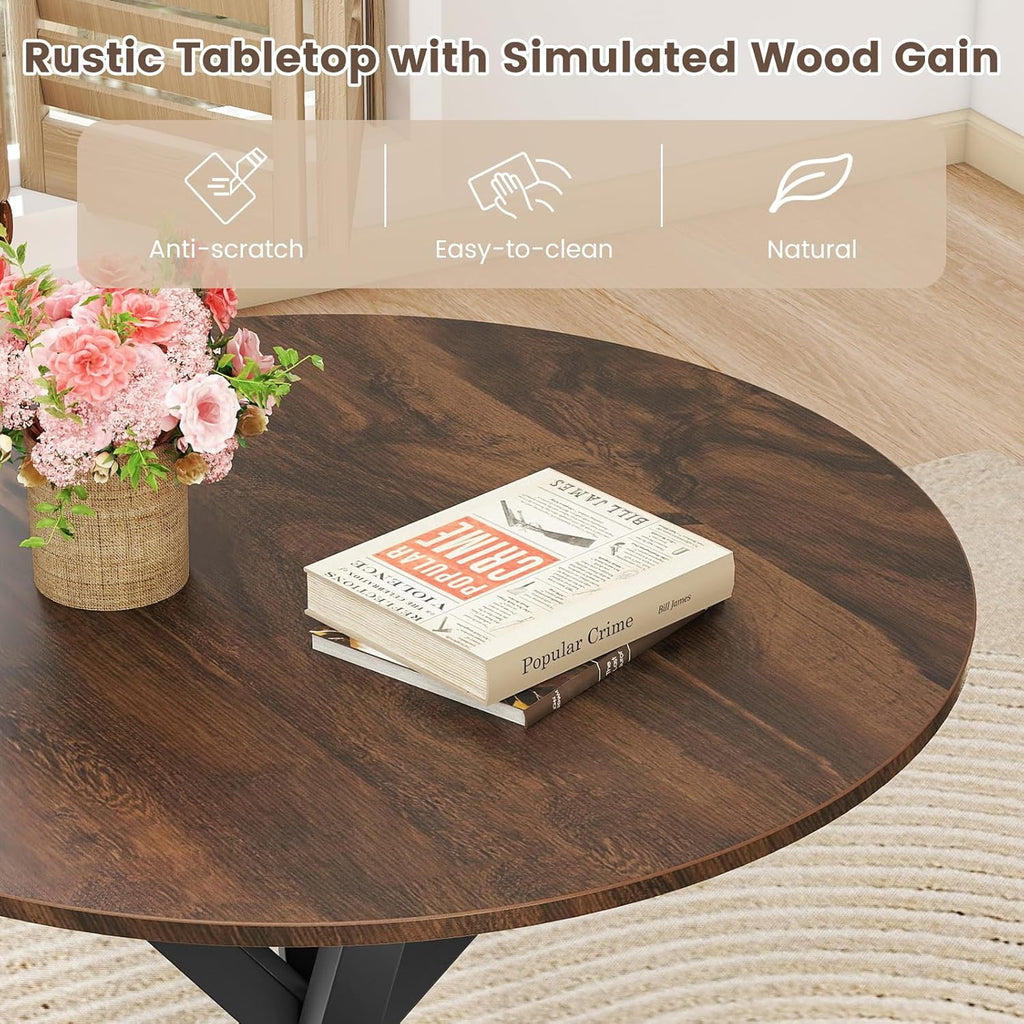 Tangkula 36" Round Dining Table, Mid-Century Modern Kitchen Table with Rubber Wood Legs, Vintage Table with Pedestal Base & Adjustable Foot Pads, Side Table for Home, Office, Bar (Rustic Brown+Black)