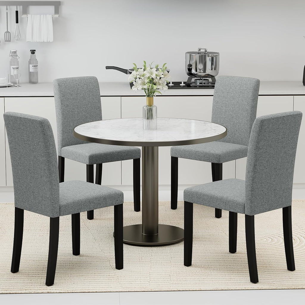 Giantex Upholstered Dining Chairs Set of 4, Mid-Century Modern Fabric Parson Chair w/Rubber Wood Legs, Thick Padded Seat, High Back, Armless Kitchen Side Chairs for Living Dining Room Restaurant