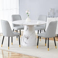 JUFU Round Dining Table Set for 4, 45" Modern Faux Marble Kitchen Table and Upholstered Chairs, 5 Piece Small Circle Dinette Set for Dining Room, Kitchen