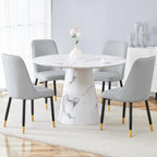 JUFU Round Dining Table Set for 4, 45" Modern Faux Marble Kitchen Table and Upholstered Chairs, 5 Piece Small Circle Dinette Set for Dining Room, Kitchen