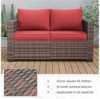 Amopatio Patio Loveseat, Outdoor Furniture 2-Seat Wicker Porch Furniture Outdoor Couch Sofa with Water-Resistant Cover & Non-Slip Cushions, Premium Patio Set,Burgundy
