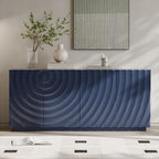 59 Inch Contemporary Sideboard Buffet Table - Navy Blue Ripple Design Storage Cabinet, Accent Console for Kitchen Dining Room, Entryway & Living Room