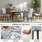 Furniliving Upholstered Dining Chairs Set of 2 - Line Fabric Modern Farmhouse Kitchen Chairs, High-Back Dining Room Chairs with Wooden Legs for Kitchen Dining Room Living Room.Floral Blue