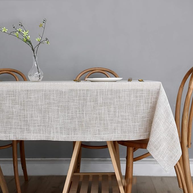 maxmill Flaxy Faux Linen Tablecloth with 2-Tone Slubby Yarn Textured Weaves Wrinkle Resistant Anti-Shrink Soft Table Cloth for Kitchen Dining Restaurant Tabletop Rectangle 60 x 120 Inch Linen