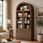 Pamapic Arched Kitchen Pantry Cabinet, 71" Tall Arched Cabinet with Acrylic Doors, Farmhouse Kitchen Storage Cabinet with 2 Large Drawers, Wooden Pantry for Dining Room, Living Room (Brown)