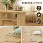 FUQARHY 63" Dining Table with Storage, Fluted Farmhouse Kitchen Table for 6 with 2-Tier Storage Shelf, Rectangular Wood Table