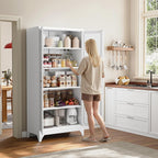 Yizosh Metal Pantry Cabinet, 75" Kitchen Pantry with 2 Door and 4 Adjustable Shelves,White Metal Pantry Storage Cabinet,Cupboard for Kitchen,Dining Room,Living Room and Bathroom