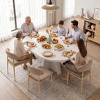 iPormis 43.3in-59in Extendable Round Dining Table for 4-6, Modern Wooden Kitchen Table for Dining Room, Adjustable Size Oval Circle Dinner Tables Furniture for Kitchen Living Room, White