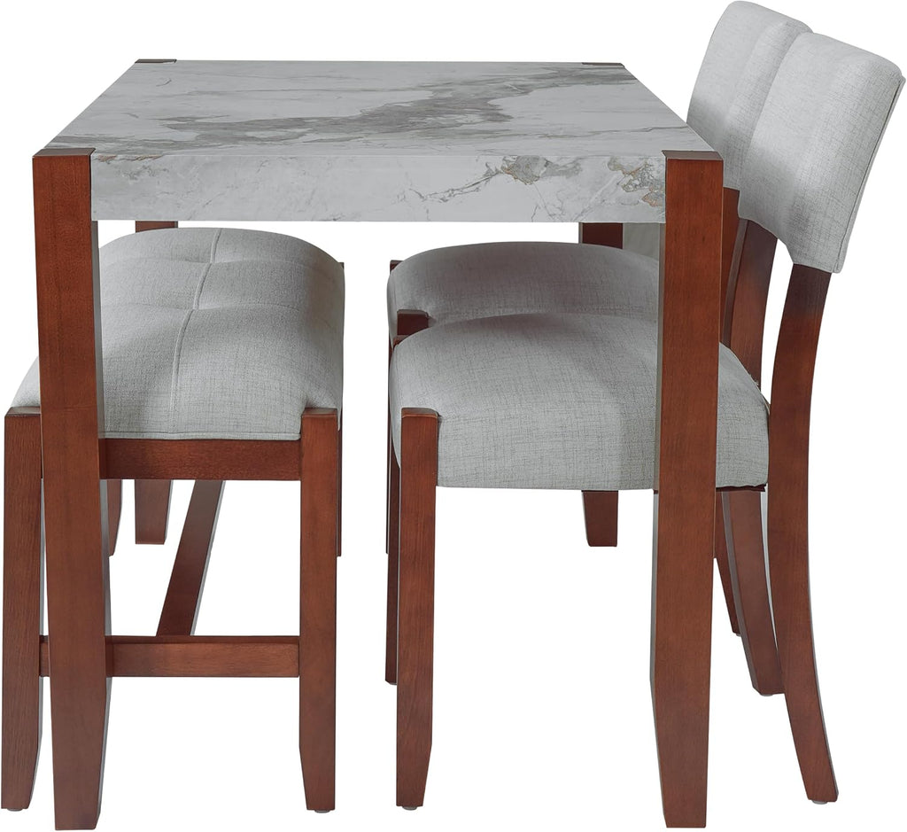 Merax 4 Piece Dining Table Set, Faux Marble Table and 2 Upholstered Chairs 1 Bench, 4 Person Dinette Set for Kitchen, Dining Room, Space-Saving, Beige