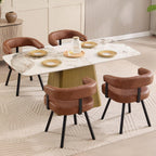 LukeAlon PU Leather Dining Chairs Set of 4, Simple Upholstered Side Chair with Padded Open Barrel Back Modern Guest Chair with Black Metal Legs for Kitchen Dining Room, Brown