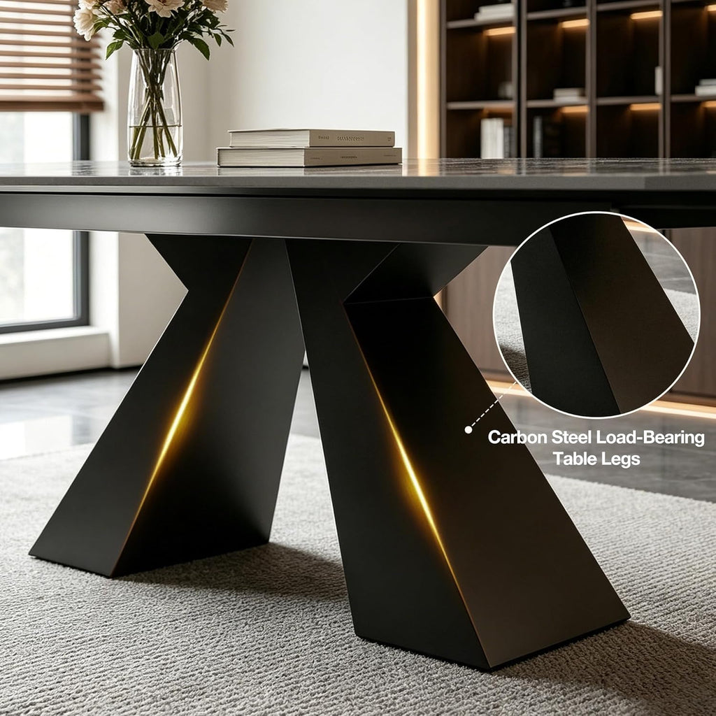 Marble Expandable Table for 8-12 People, 78.74-110.24 Inch Adjustable Length, Heat Resistant Scratch-Resistant Sintered Stone Table Top for Kitchen Dining Room Family Party