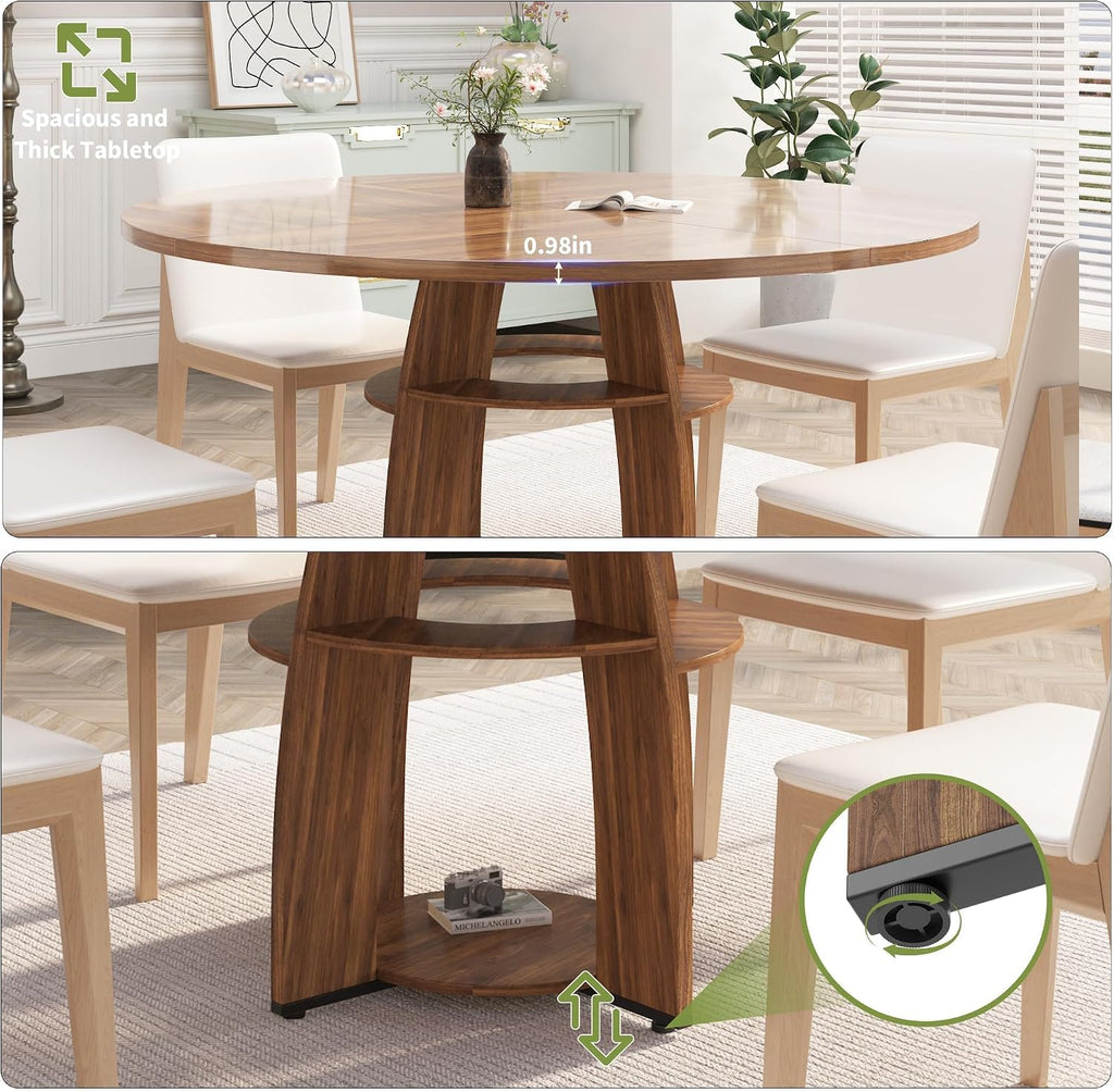 Jojoka 47 Inch Round Dining Table for 4-6 People, Wooden Kitchen Table with Sturdy Pedestal Base, Small Dining Table, Round Table for Dining Room & Living Room, Easy Assembly – Walnut Brown