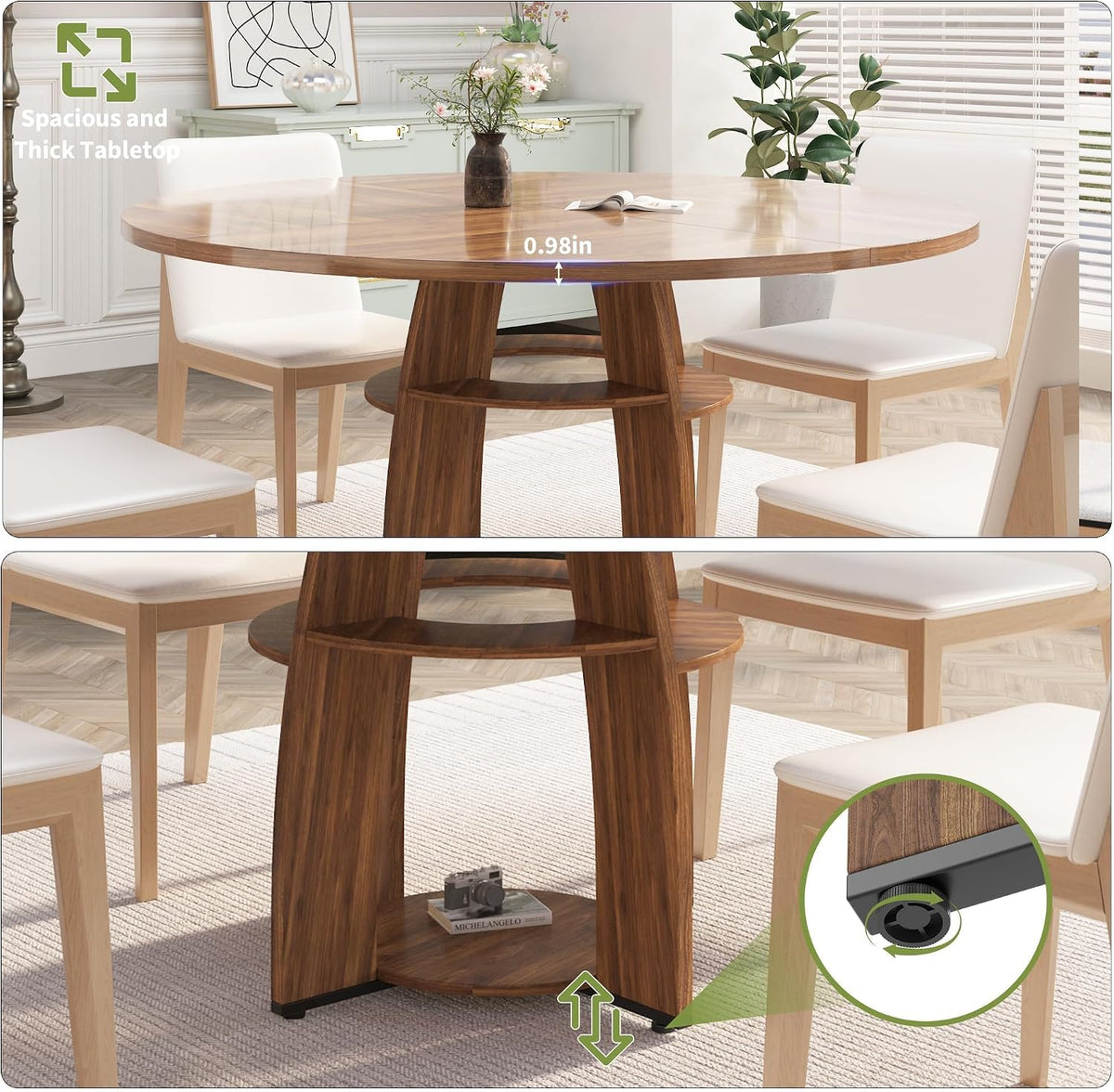 Jojoka 47 Inch Round Dining Table for 4-6 People, Wooden Kitchen Table with Sturdy Pedestal Base, Small Dining Table, Round Table for Dining Room & Living Room, Easy Assembly – Walnut Brown