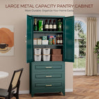 75" Tall Kitchen Pantry Cabinet, Storage Cabinet with 3 Drawers | Metal Kitchen Cabinet with Doors & 2 Adjustable Shelves, Tall Food Pantry, Cupboard for Kitchen, Dining Room, Garage, Office