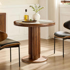 33.07 inch Mid-Century Round Dining Table for 2-4 People, 9mm Sintered Stone Recessed Tabletop, Solid Wood Reinforced MDF Frame, Compact Circular Bistro Table for Kitchen Dining Room
